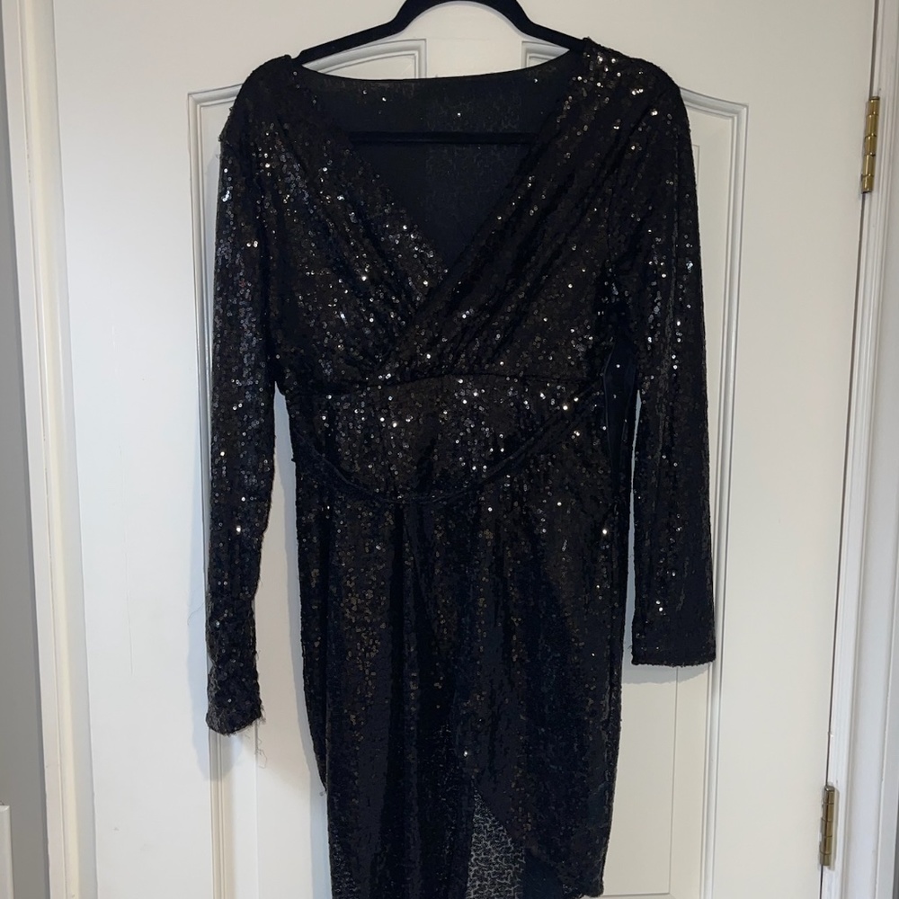 Sequin Party Longsleeve Dress- Black